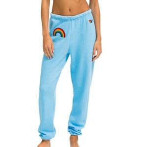 NWT AVIATOR NATION BLUE SWEATPANTS WITH RAINBOW (M)! Still in packaging
